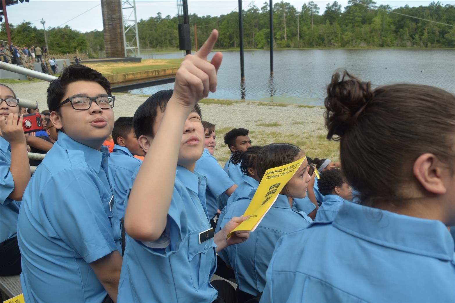 JLC student pointing at helicopter